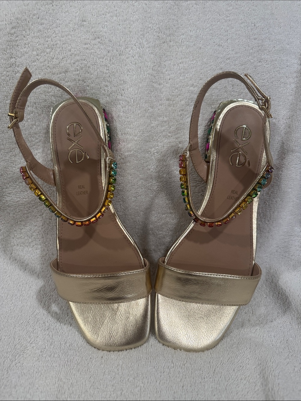 Gold Embellished Slingback Sandals by EXE